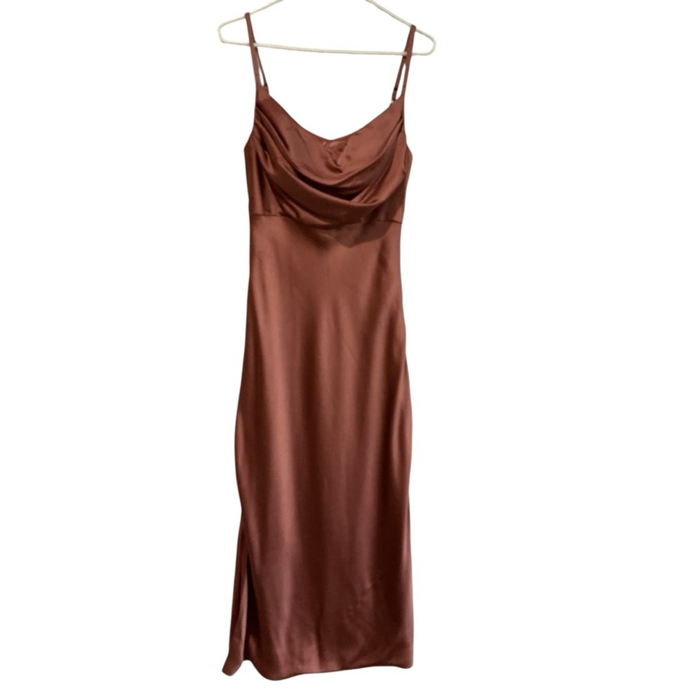 Revelry Satin Slip Dress Size8 Rose Mauve Cowl Neck Side Slits Formal Bridesmaid - Picture 2 of 8